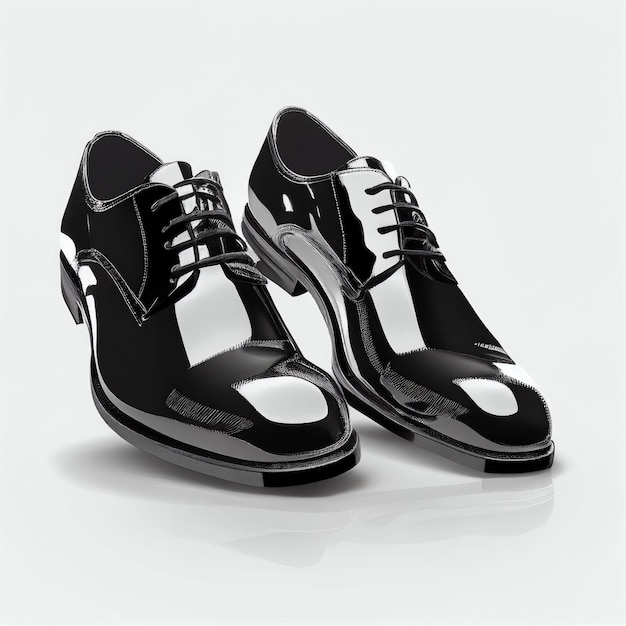 Sapatos de couro preto de design moderno brilhantes sobre fundo branco criados com tecnologia generative ai