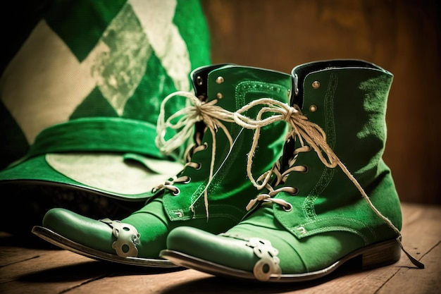 Sapatos de duende verde para a celebração do dia de são patrício durante os feriados irlandeses na irlanda generative ai