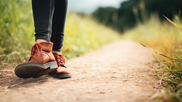 Foto sapatos de mulher 039 em seus belos pés fundo da natureza