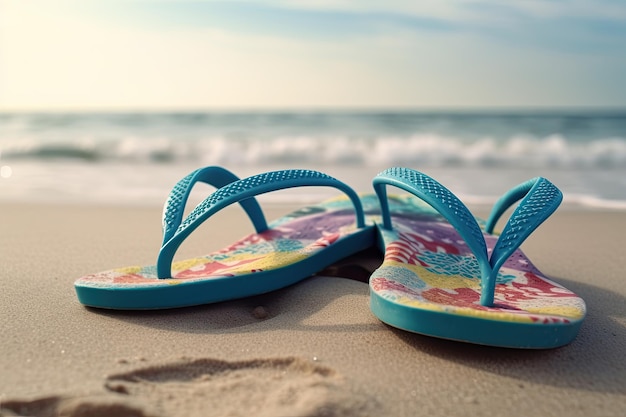 Sapatos de praia azul na areia na praia Conceito de verão Ai generative