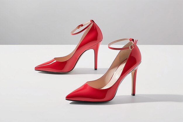 Sapatos de salto cônico para mulheres em vermelho claro