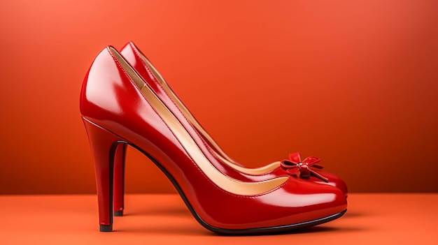 Foto sapatos femininos em um fundo vermelho