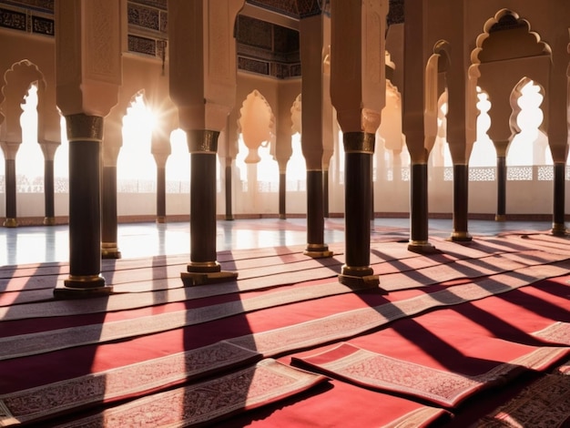 Foto sapatos de oración en una mezquita iluminada por el sol