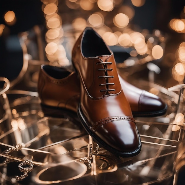 Sapatos pretos elegantes com estilo atemporal em uma mesa moderna Calçados à moda para todas as ocasiões