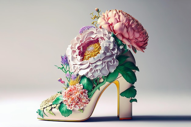 Sapatos realistas de ilustração com flores