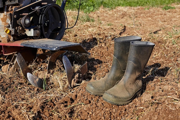 Sapatos velhos no campo.