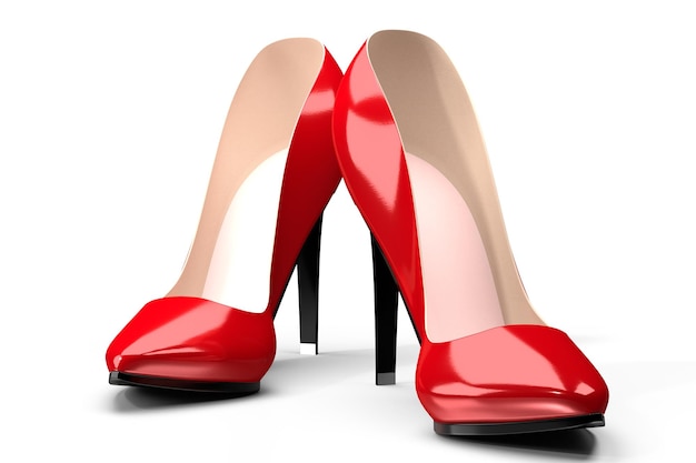 Sapatos vermelhos de salto alto isolados no fundo branco