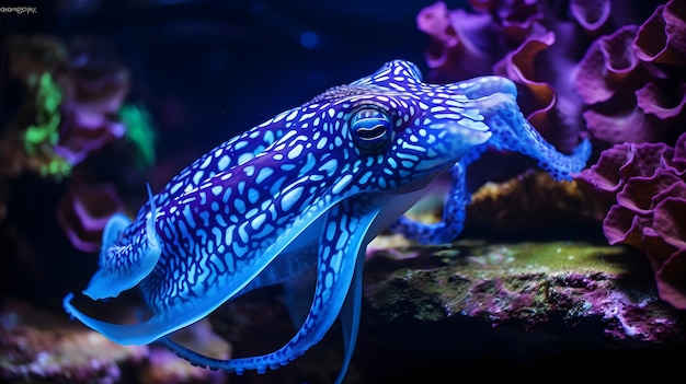 Foto sápio azul elétrico mudando de cor em uma exibição hipnotizante