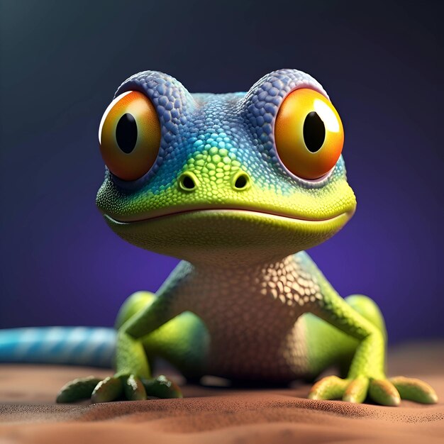 Sapo com olhos grandes em uma renderização 3d de fundo escuro