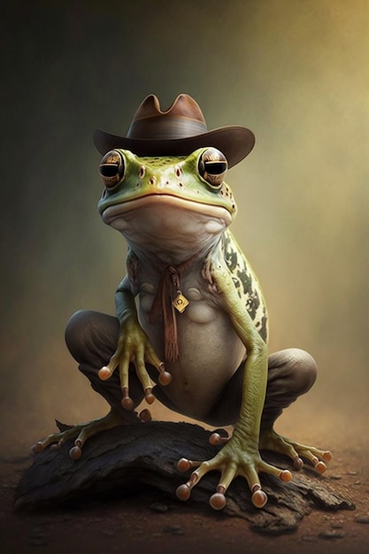 Sapo com um chapéu de cowboy e um chapéu