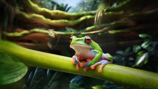 Foto sapo de árvore de olhos vermelhos sentado em um galho