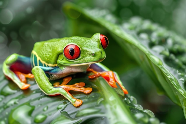 Sapo de árvore verde com olhos vermelhos