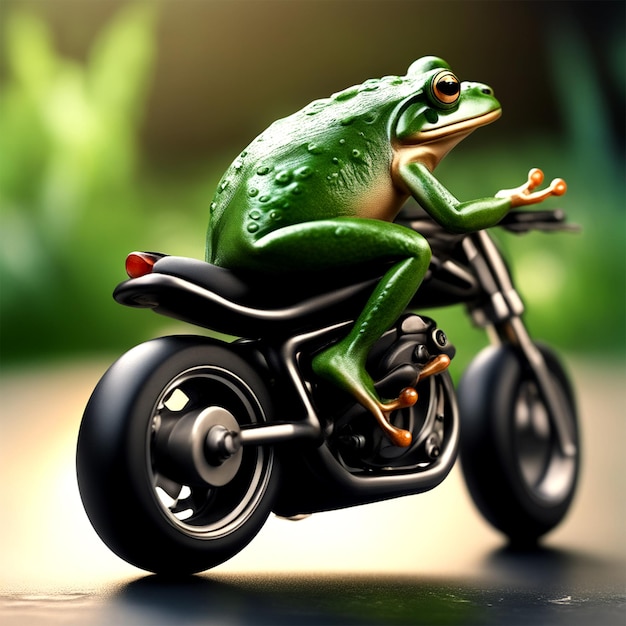 sapo dirigindo moto preta sapo preto em vestido de couro verde perfeição pura presença divina