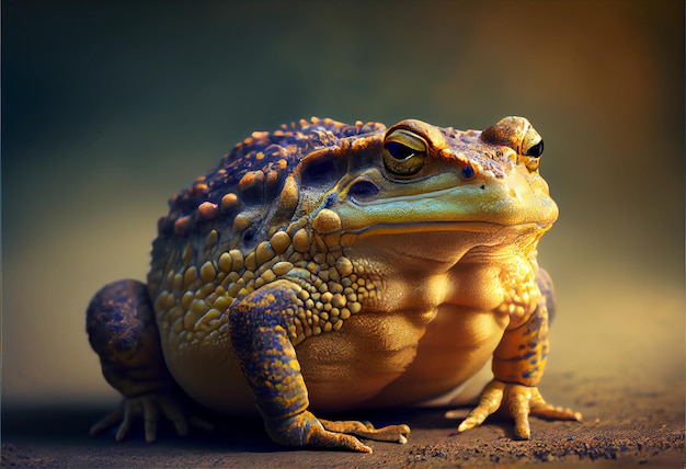 Un sapo grande vive en un pantano al atardecer.