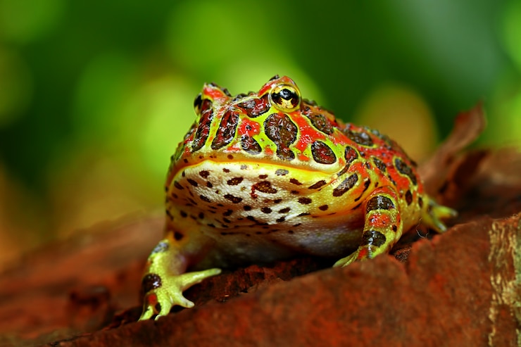 Foto sapo ornamentado vermelho alto em ambiente natural