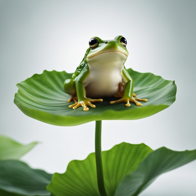 Foto sapo sentado em folha de lótus