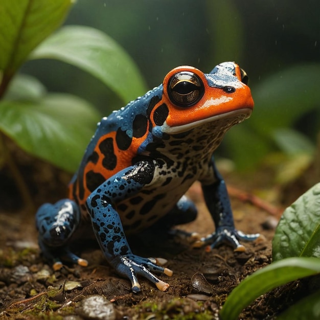 Sapo venenoso vibrante explorando a natureza Anfíbios coloridos gerados pela IA