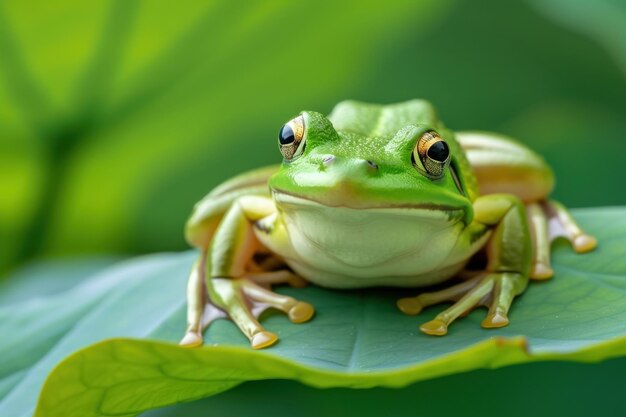 Sapo verde no fundo da folha de lótus