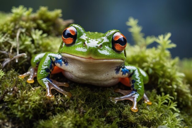 Foto sapo verde vibrante no musgo