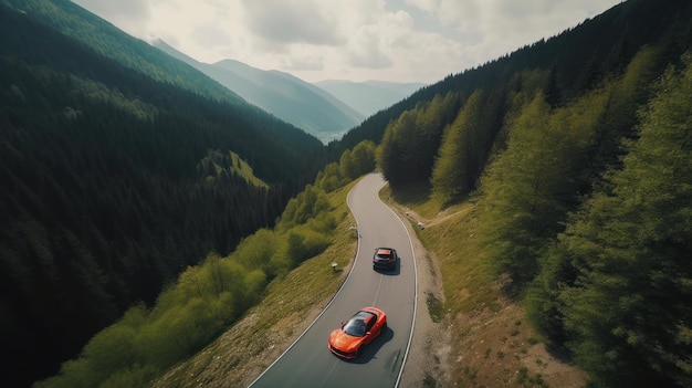 Sar dirigindo em uma estrada de montanha Ilustração AI GenerativexA