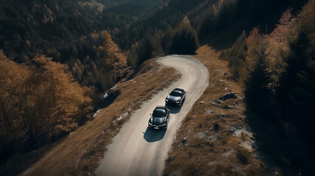 Sar dirigindo em uma estrada de montanha Ilustração AI GenerativexA