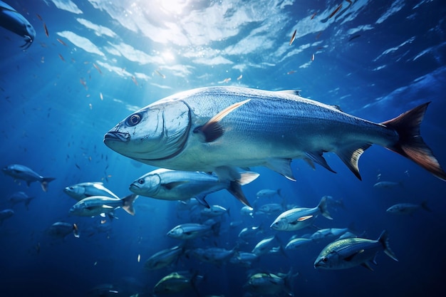 Sardinhas pescando debaixo d'água no oceano