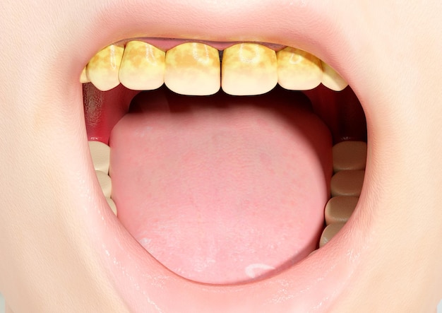 El sarro en los dientes humanos provoca la calcificación de la placa bacteriana que cubre los dientes y parte de las encías