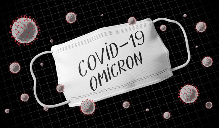 Foto sars-cov-2 covid-19 mascarilla con concepto de variante omicron