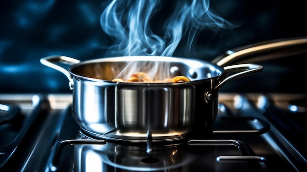 Una sartén con agua hirviendo para la pasta generada por la IA