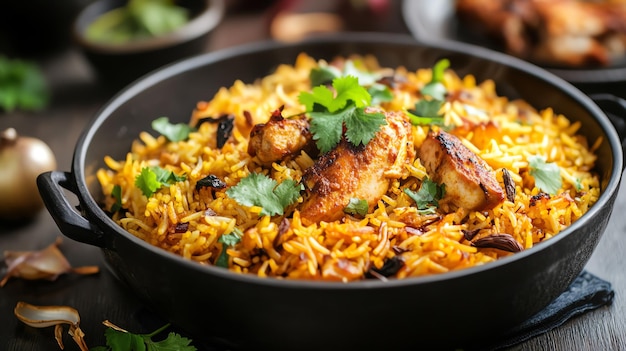 una sartén de arroz con pollo y arroz