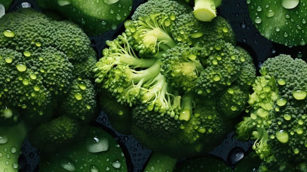 Una sartén de brócoli con gotas de agua