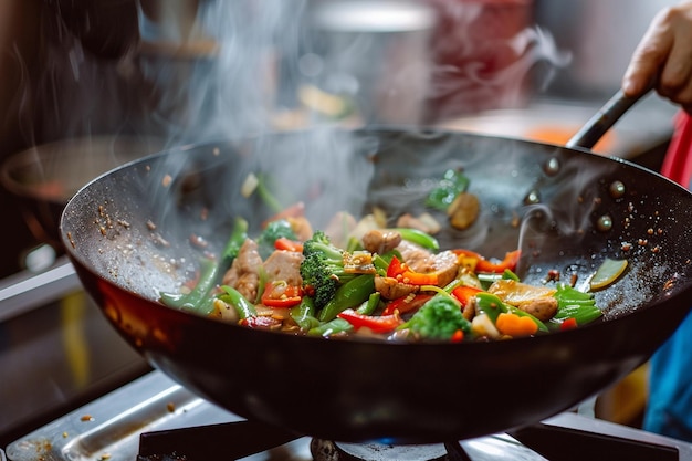 una sartén de comida con un vapor que se eleva desde la parte superior