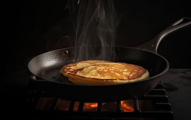 Foto sartén con delicioso panqueque foto de comida profesional ai generado