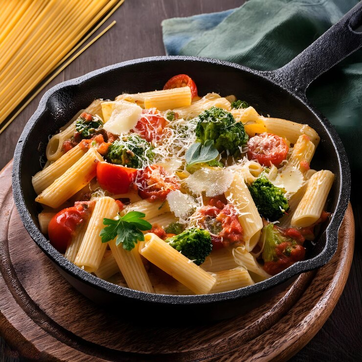 sartén de pasta con tomate