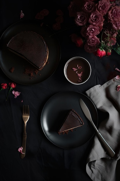 Una sartén de pastel de brownies en una mesa de madera