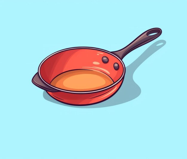 Sartén roja con una tapa negra en una ilustración de arte vectorial de fondo azul