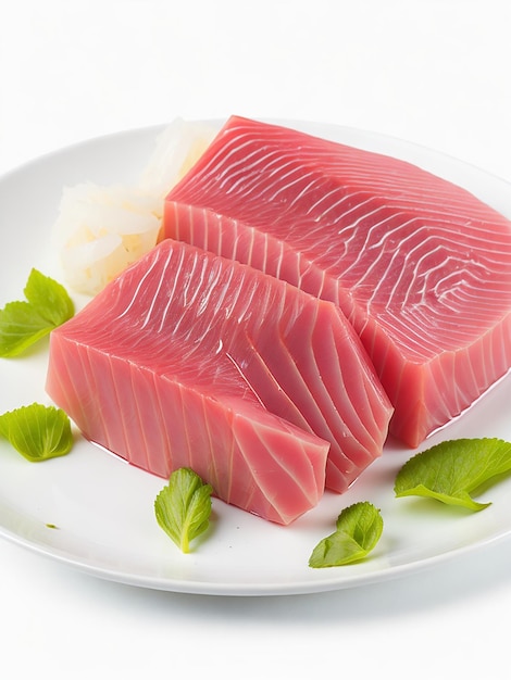 Foto sashimi de atún aislado sobre fondo blanco