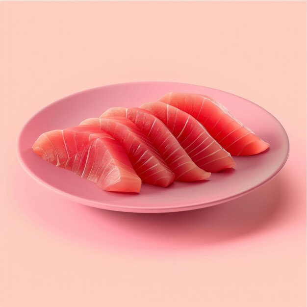 Sashimi de atum no prato Fonte de cor rosa claro vista lateral Espaço para texto