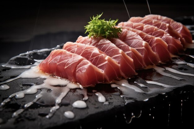 Foto sashimi de atum uma delícia japonesa fresca e crua para o paladar epicúrio