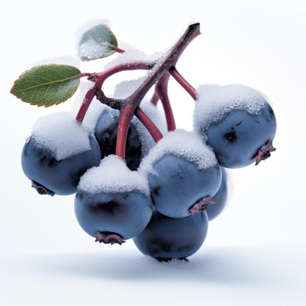 Saskatoon Berry coberto de geada e neve isolado em fundo branco