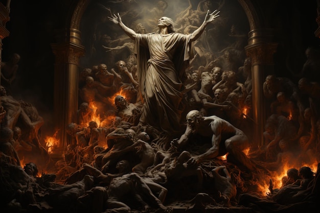 Satan ist in der Hölle, religiöser Dämon, Teufelsfeuer, das Jenseits der Sünder, KI-generiertes Header-Banner.