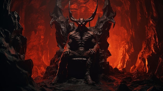 Satanás no inferno está sentado no trono