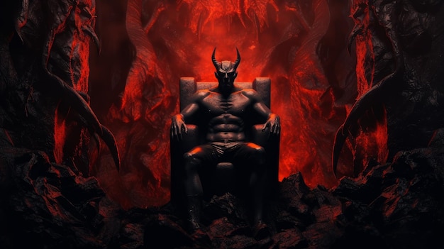 Satanás no inferno está sentado no trono