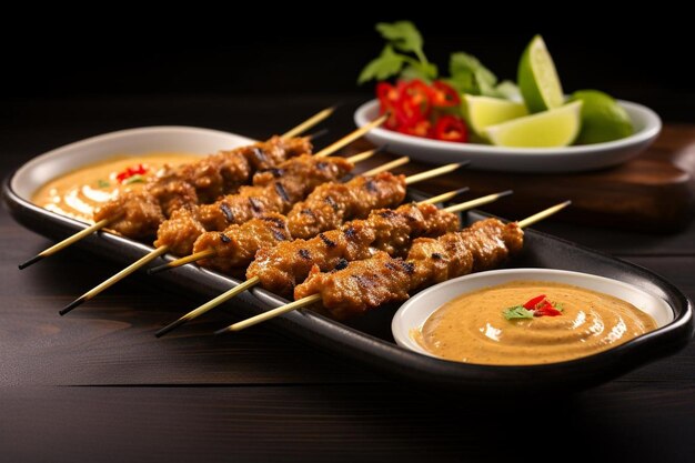 Foto satay con un poco de mayo picante picante deliciosa cocina asiática fotografía de imágenes