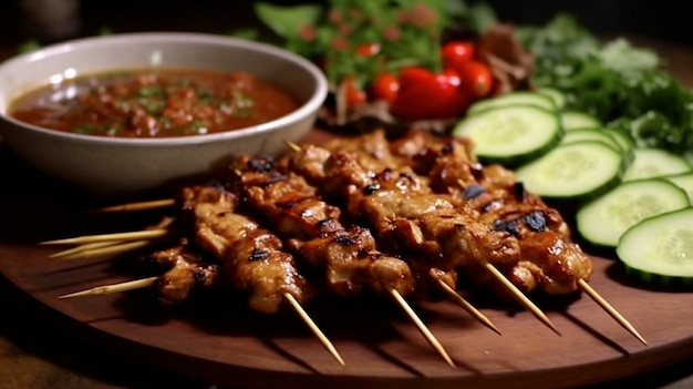 Satay de pollo tailandés casero Una llamativa ilustración creada con herramientas de IA generativa