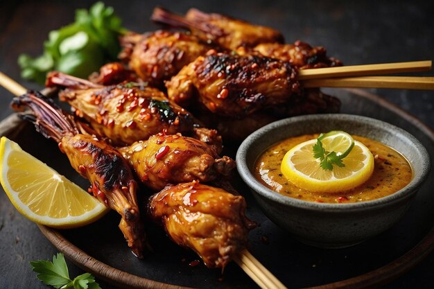 Sate Ayam con una cuña de limón picante