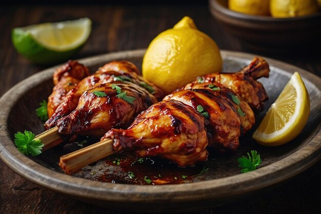 Sate Ayam con una cuña de limón picante