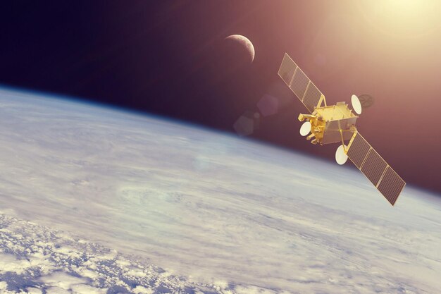 Foto satélite de comunicações espaciais em órbita ao redor da terra elementos desta imagem fornecidos pela nasa