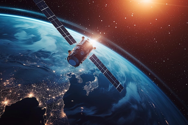 Satélite con paneles solares para la tierra red global de telecomunicaciones de Internet de primera generación