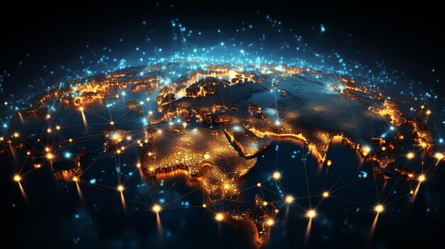 Foto satélite de telecomunicaciones que proporciona red global de internet y comunicación de datos de alta velocidad satélite en órbita terrestre baja en el espacio